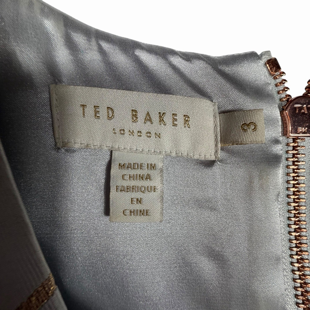 Ted Baker London Ingrida Jacquard Dress Mid Pink Gold Grey V-Neck Size 3 - Picture 6 of 9